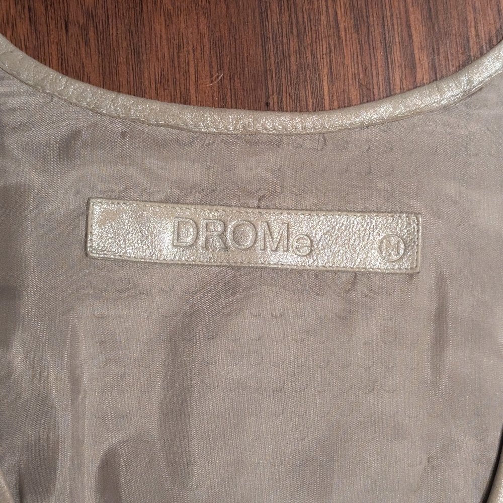 DROMe Metallic Leather Mini Dress M Silver Textured Made in Italy - Picture 4 of 8